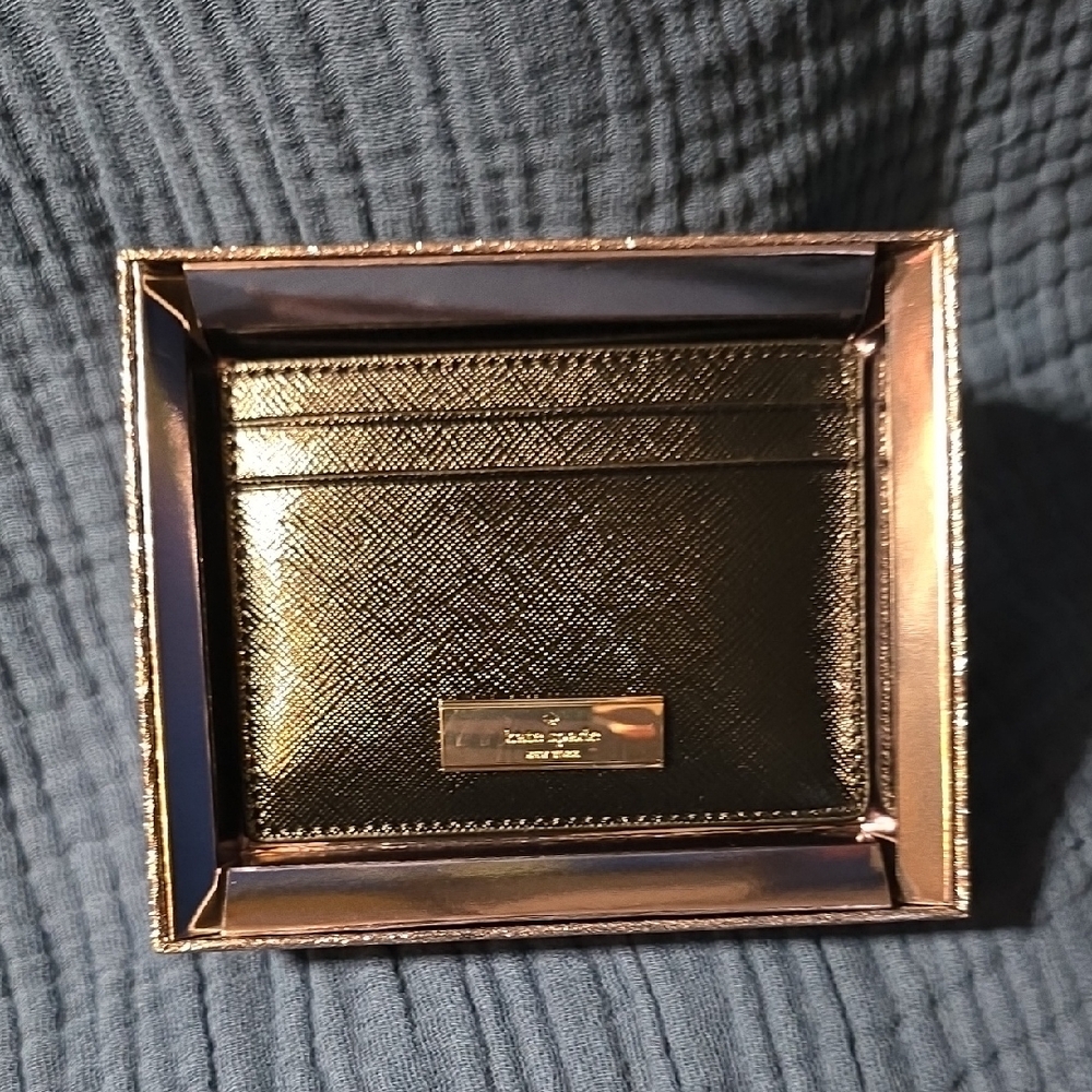 Kate Spade Metallic Black Card Holder In Box